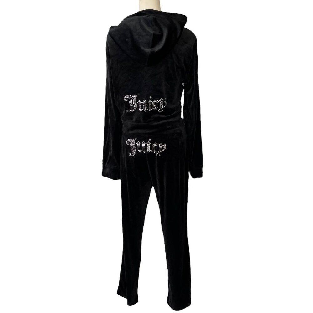 Juicy Couture Y2K Velour Rhinestone Tracksuit Loungewear Set Black Size Large